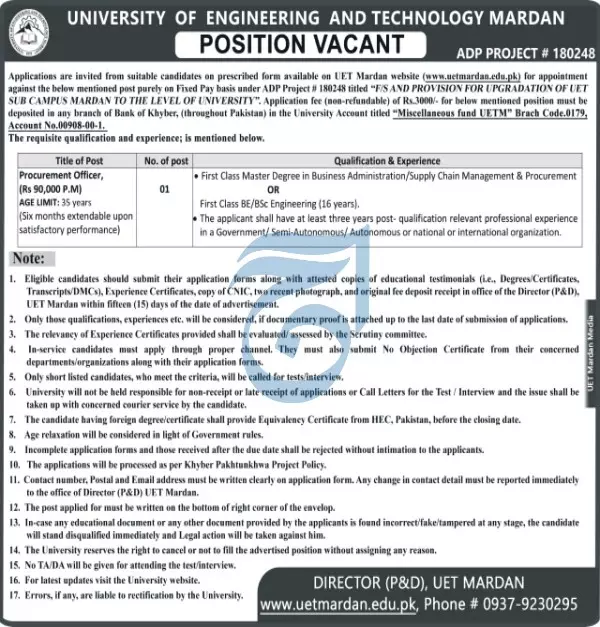 University of Engineering And Technology Mardan Jobs 2022 Jobs 2022 — original advertisement