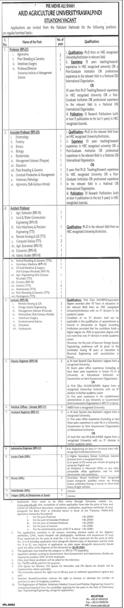 Pir Mehr Ali Shah ARID Agriculture University Rawalpindi Job – Pir Mehr Ali Shah Arid Agriculture University Rawalpinid Jobs 2022 — original advertisement