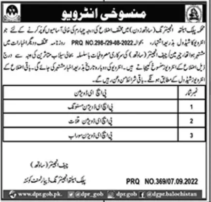 Cancel Interview of Public Health Engineering Department – Public Health Engineering Department Balochistan Jobs 2022 — original advertisement