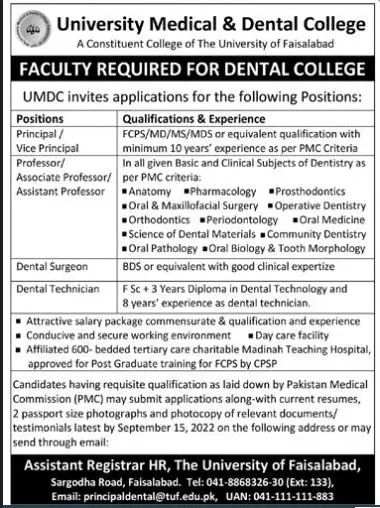 University medical And Dental College Faisalabad Jobs 2022 – University medical & Dental College Jobs 2022 — original advertisement
