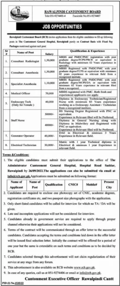 Rawalpindi Cantonment Board Jobs 2022 Jobs 2022 — original advertisement