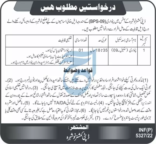Deputy Commissioner Nowshera office Jobs 2022 Jobs 2022 — original advertisement