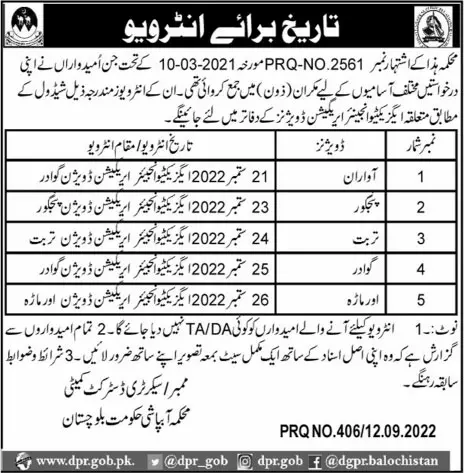 Interview Schedule in Irrigation Department Balochistan 2022 – Irrigation Department Balochsitan Jobs 2022 — original advertisement