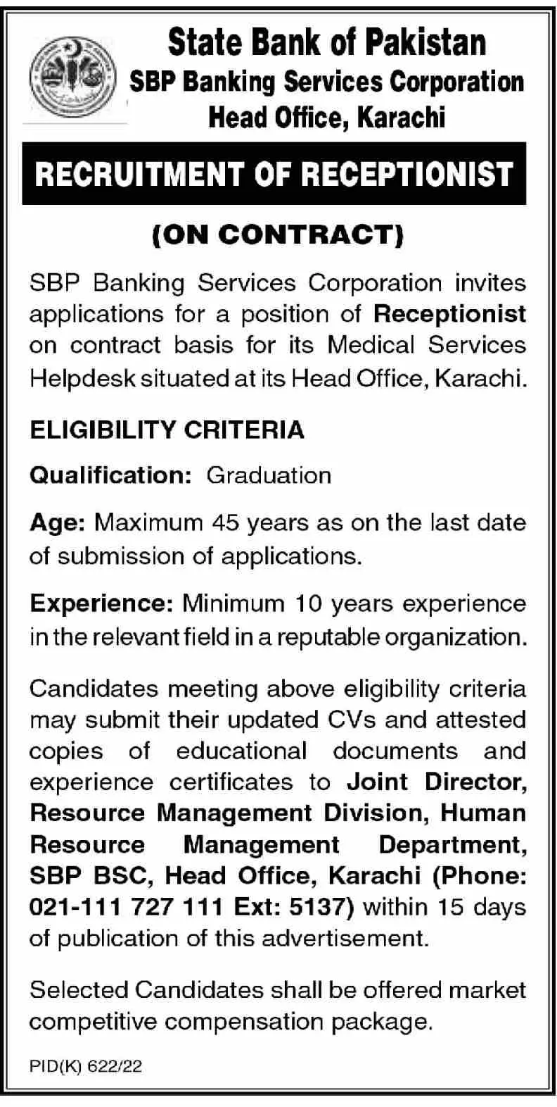 State Bank of Pakistan Jobs 2022 Jobs 2022 — original advertisement