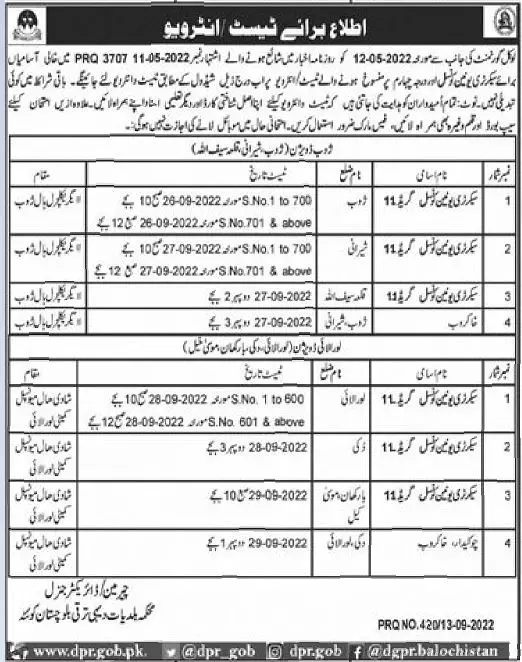 Test Interview in Local Govt & Rural Development Department – Local Government and Rural Development Department Balochistan Jobs 2022 — original advertisement