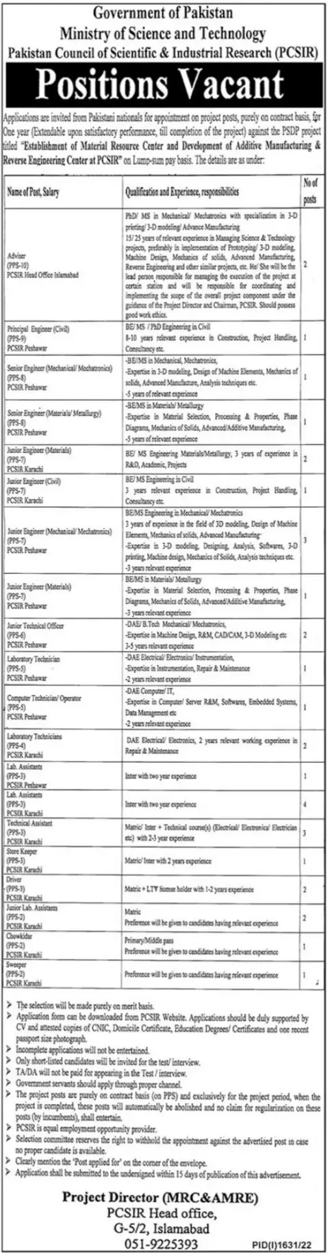 Ministry of Science and Technology Islamabad Jobs 2022 – Ministry of Science & Technology Islamabad Jobs 2022 — original advertisement