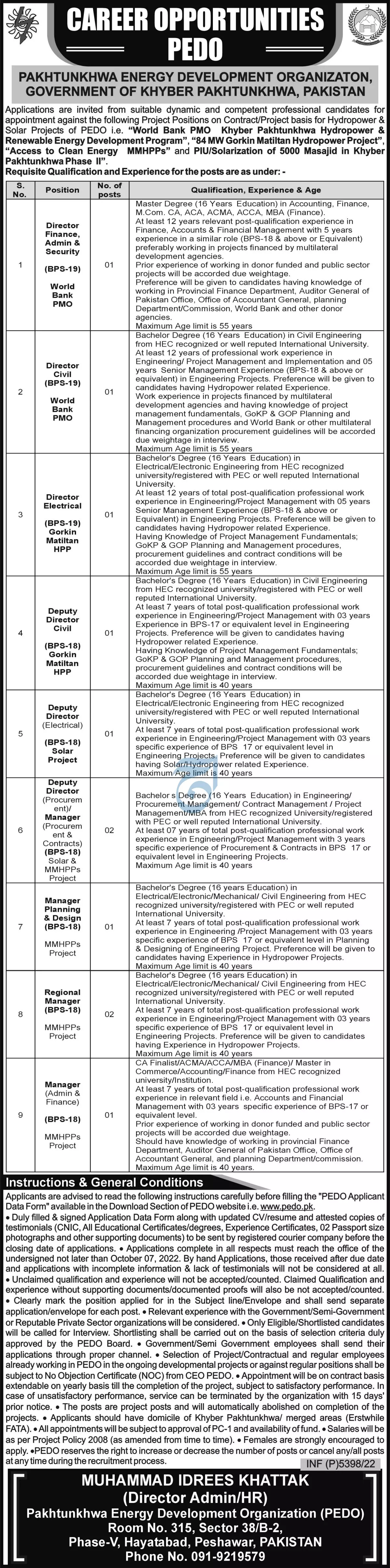 Pakhtunkhwa Energy Development Organization Jobs 2022 – Khyber Pakhtunkhwa Energy Development Organization Jobs 2022 — original advertisement