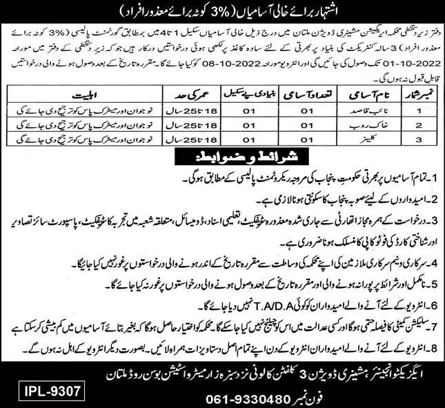 Irrigation Department Punjab multan jobs 2022 Jobs 2022 — original advertisement