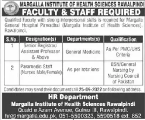 Margalla Institute Of Health Sciences Rawalpindi Jobs 2022 Jobs 2022 — original advertisement