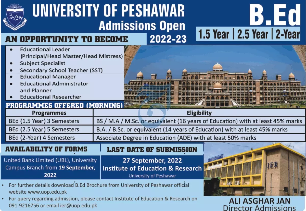 University of Peshawar Admission 2022 Admissions 2022 — original advertisement