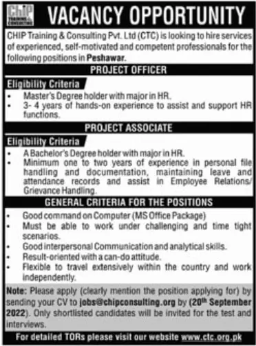 Chip Training & Consulting Pvt Ltd Jobs 2022 – Chip Training Consulting Pvt Ltd Jobs 2022 — original advertisement