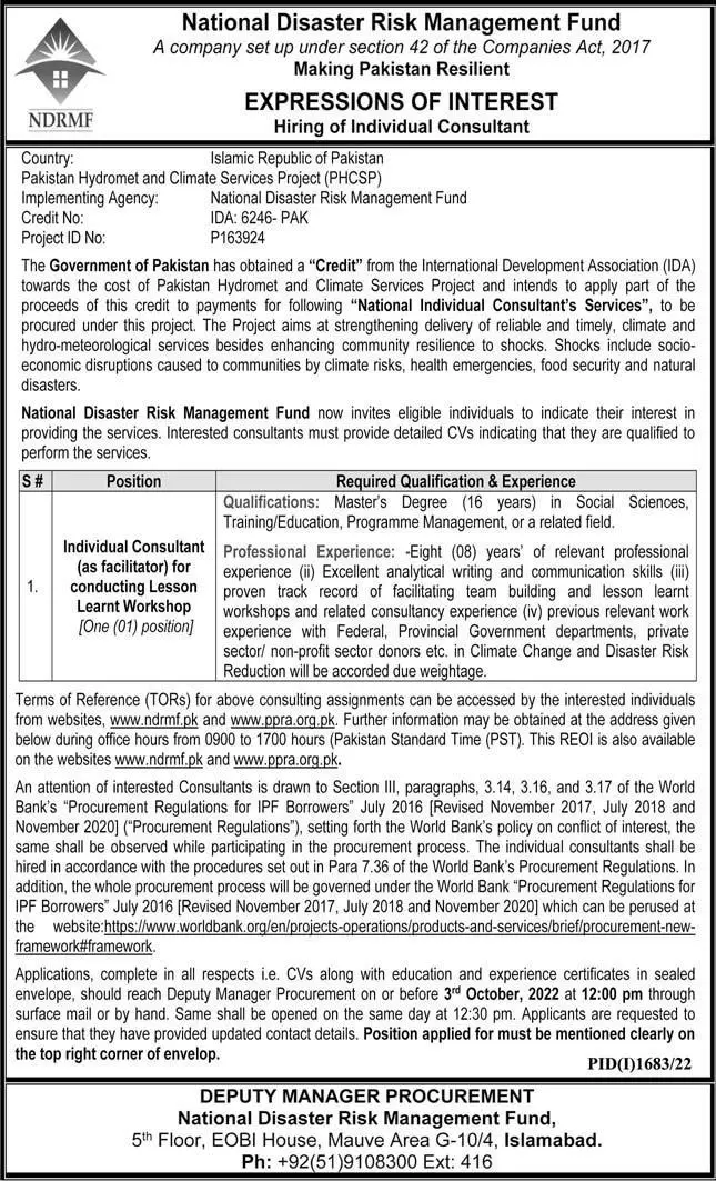 National Disaster & Risk Management  Jobs 2022 – National Disaster & Risk Management Fund Jobs 2022 — original advertisement