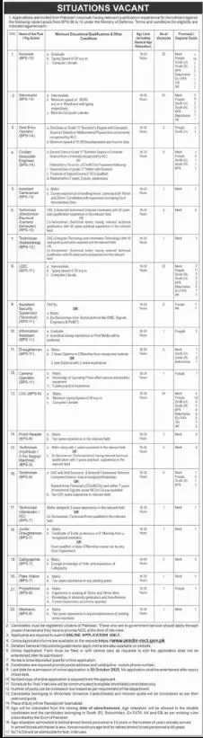 Ministry of Defence Islamabad Jobs 2022 – Ministry of Defence Pakistan Jobs 2022 — original advertisement