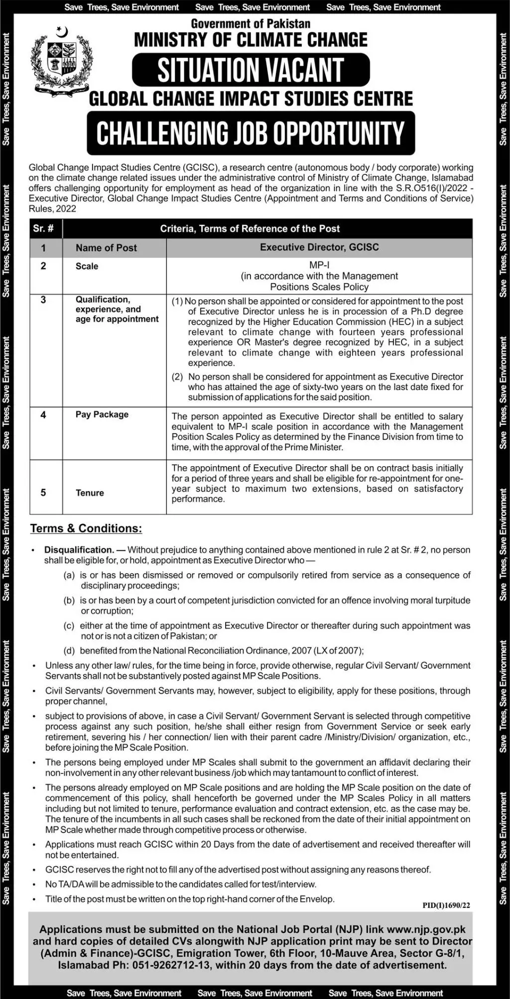 Ministry of Climate Change Islamabad Jobs 2022 Jobs 2022 — original advertisement