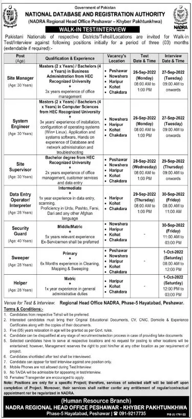 National Database & Registration Authority Jobs 2022 – National Database and Registration Authority Jobs 2022 — original advertisement