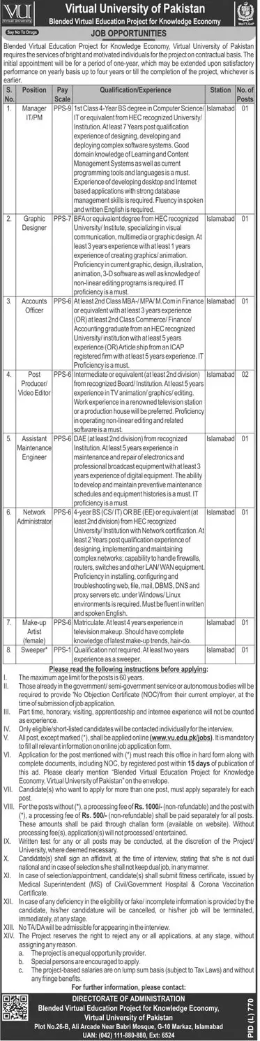 Virtual University of Pakistan Jobs 2022 Jobs 2022 — original advertisement