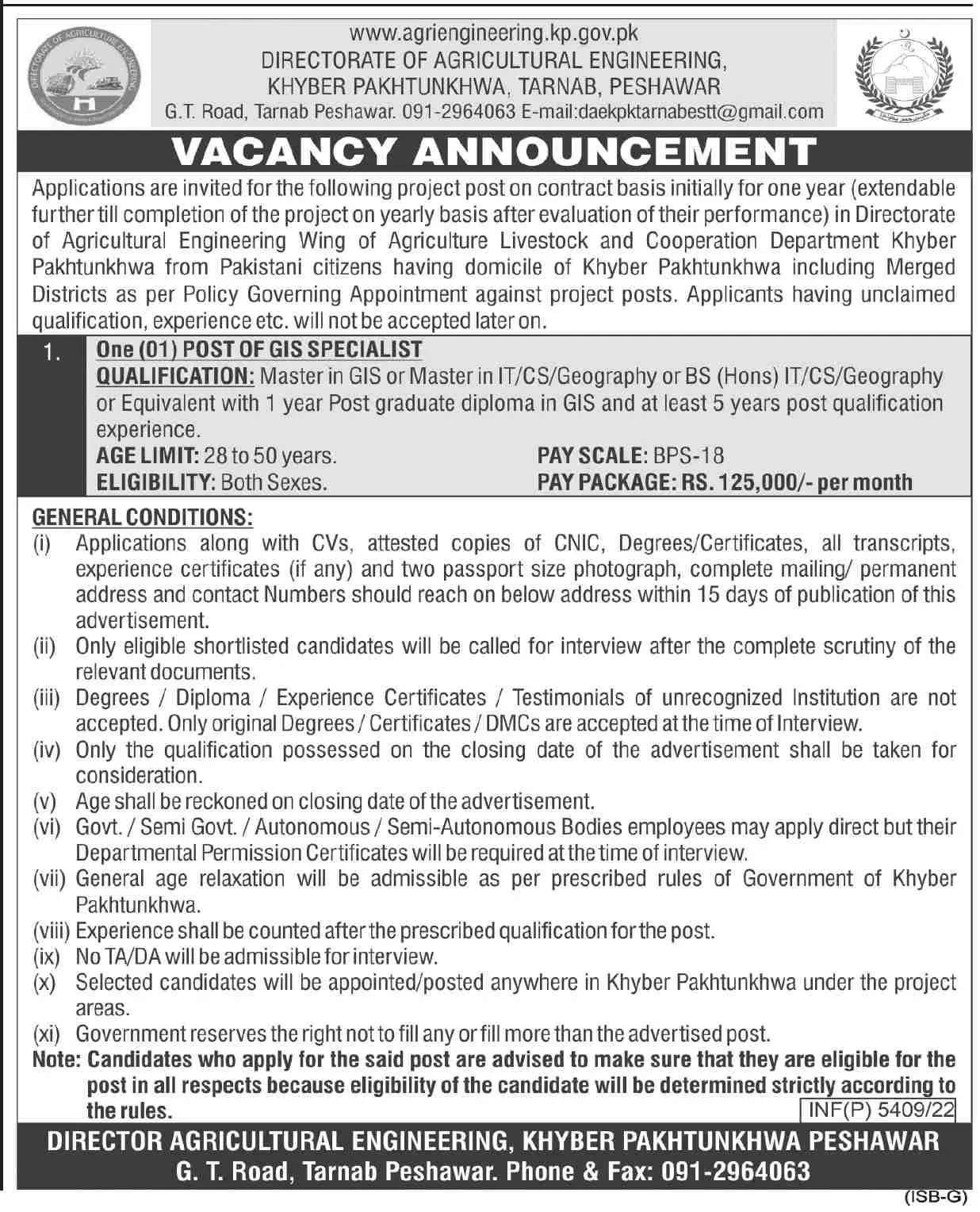 Director of Agriculture Engineering Peshawar Jobs 2022 – Director Agriculture Research Merged Districts Peshawar Jobs 2022 — original advertisement