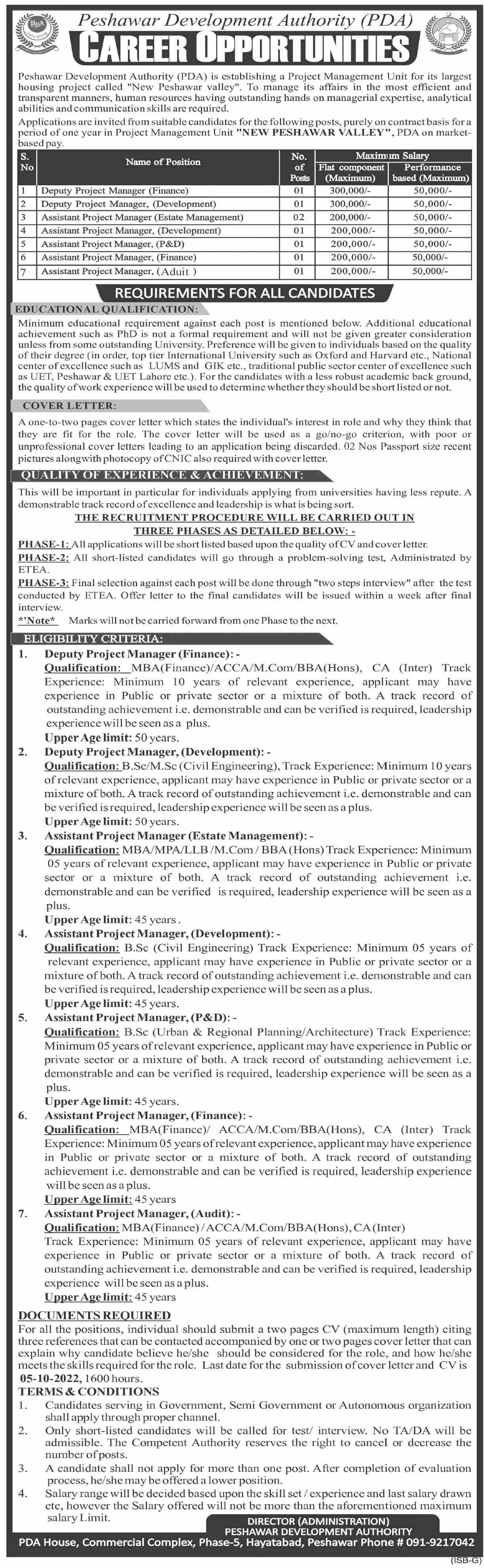 Jobs in Peshawar Development Authority ( PDA) 2022 – Peshwar Development Authority KPK Jobs 2022 — original advertisement