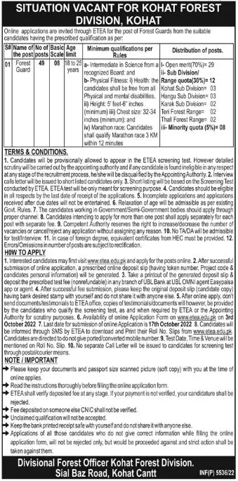 Jobs in Kohat Forest Division Kohat khyber Pakhtunkhwa – Forest Department Khyber Pakhtunkhwa Jobs 2022 — original advertisement