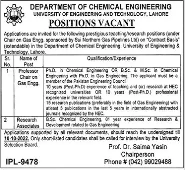 Jobs in University of Engineering and Technology UET Lahore – University of Engineering  & Technology Lahore Jobs 2022 — original advertisement