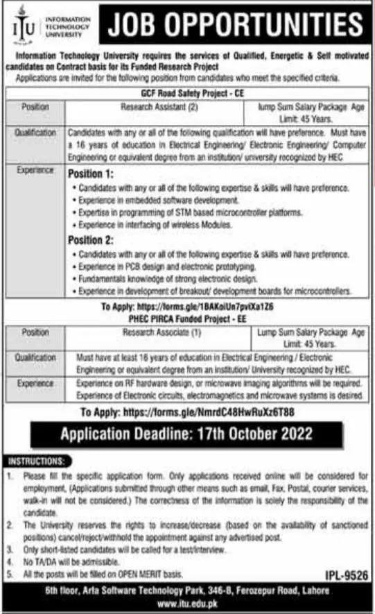 Jobs in Information Technology University 2022 – Information Technology University of the Punjab Lahore Jobs 2022 — original advertisement