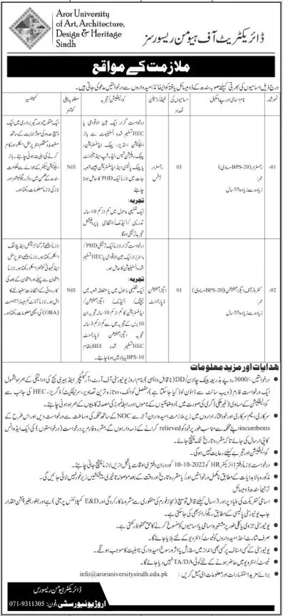 Aror University of Art  Architecture Design & Heritage Jobs – Aror university of Art Architecture Design & Heritages Sukkur Jobs 2022 — original advertisement
