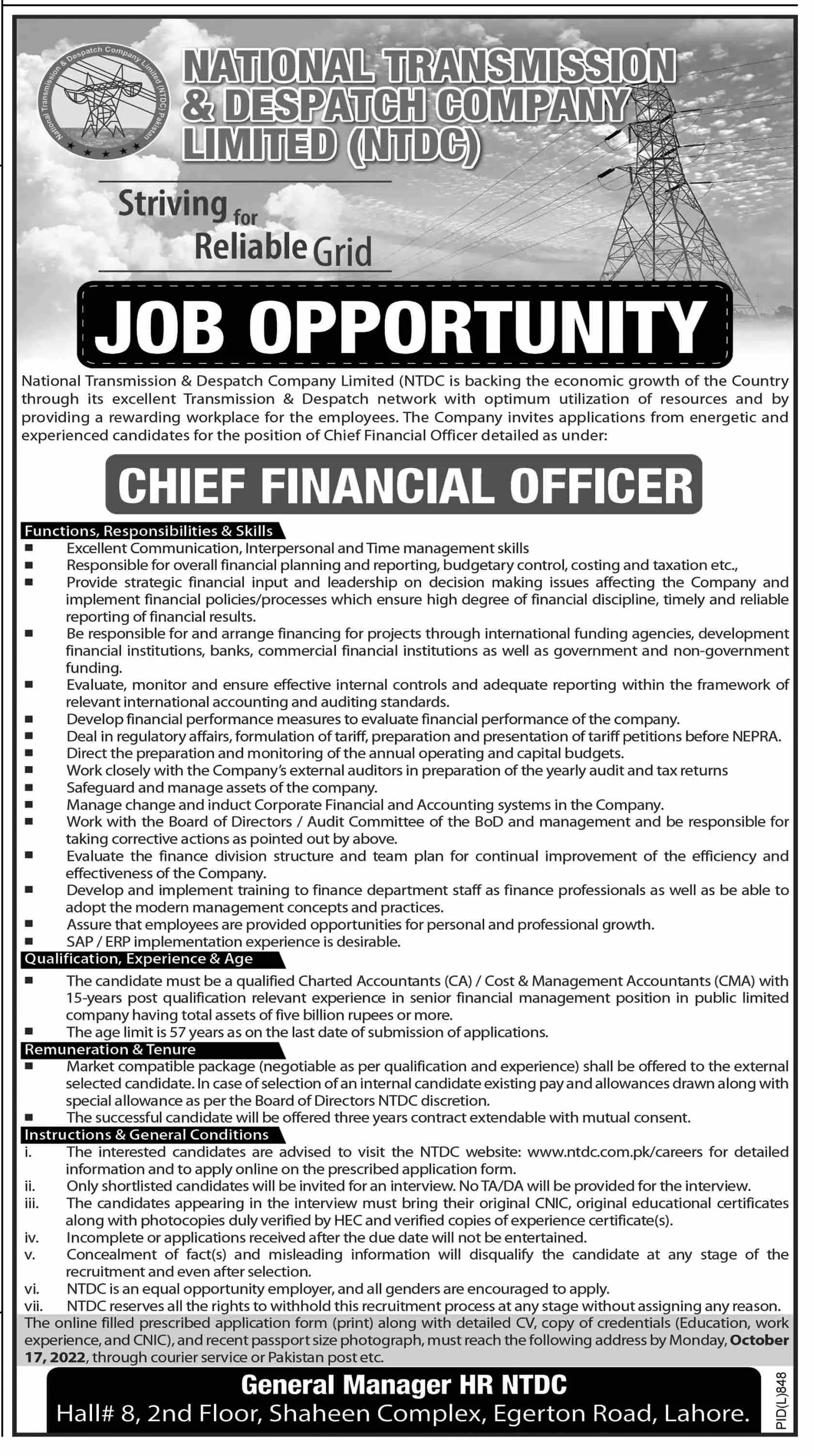 Jobs in National Transmission & Despatch Company Limited – National Transmission & Despatch Company NTDC Jobs 2022 — original advertisement