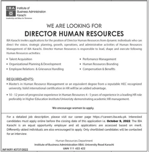 Jobs in IBA Karachi Institute of Business Administration Jobs 2022 — original advertisement