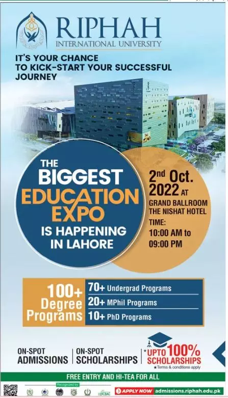 Admission in Riphah international University Admissions 2022 — original advertisement