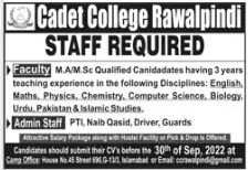 Jobs in Cadet College Rawalpindi 2022 Jobs 2022 — original advertisement