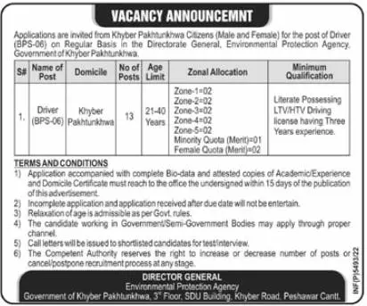 Jobs in Environment Protection Agency Khyber Pakhtunkhwa – Environmental Protection Agency KPK Jobs 2022 — original advertisement