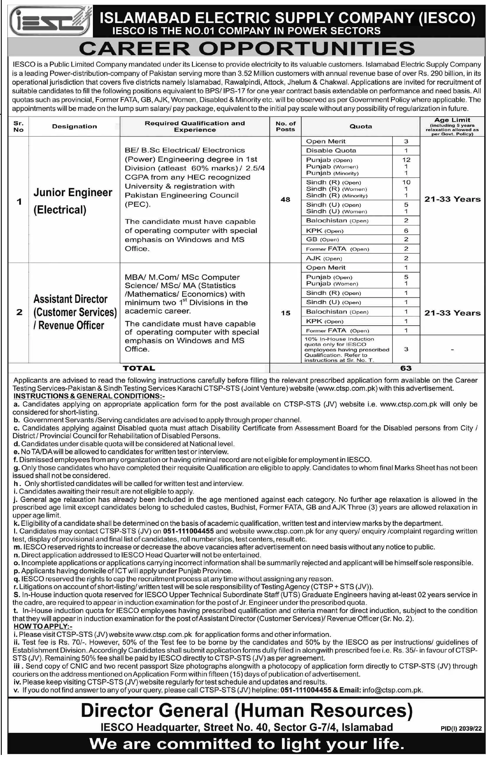 Jobs in Islamabad Electric Supply Company IESCO 2022 Jobs 2022 — original advertisement