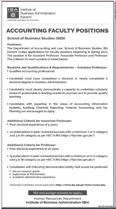 Jobs in Institute of Business Administration IBA Karachi Jobs 2022 — original advertisement