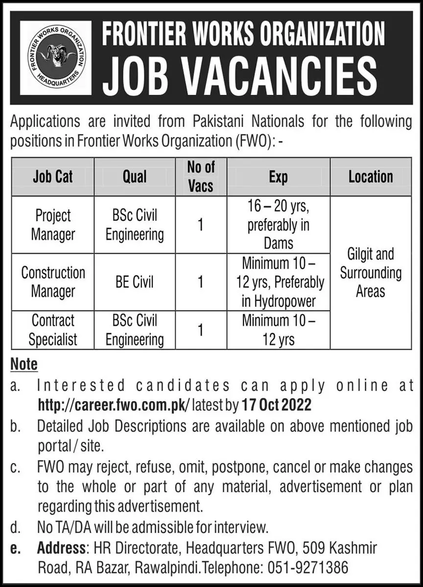 Jobs in Frontier Works organization Fwo 2022 Jobs 2022 — original advertisement