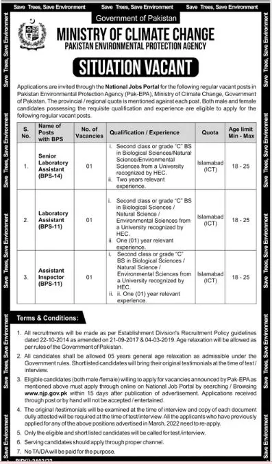 Jobs in Ministry of Climate Change Islamabad Jobs 2022 — original advertisement