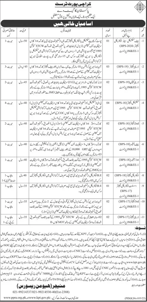 Jobs in Karachi Port Trust KPT 2022 Jobs 2022 — original advertisement