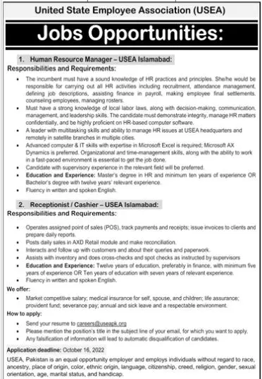 Jobs in United State Employee Accociation ( USEA) – The United States Educational Foundation in Pakistan Jobs 2022 — original advertisement