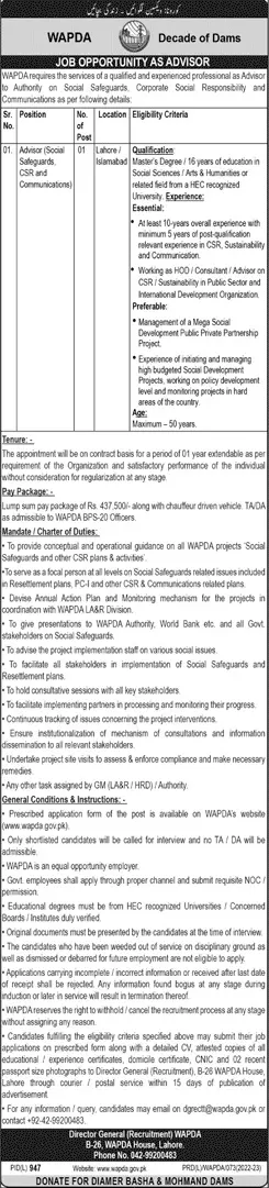 Jobs in Water and Development Authority Jobs 2022 – Water and Power Development Authority Jobs 2022 — original advertisement