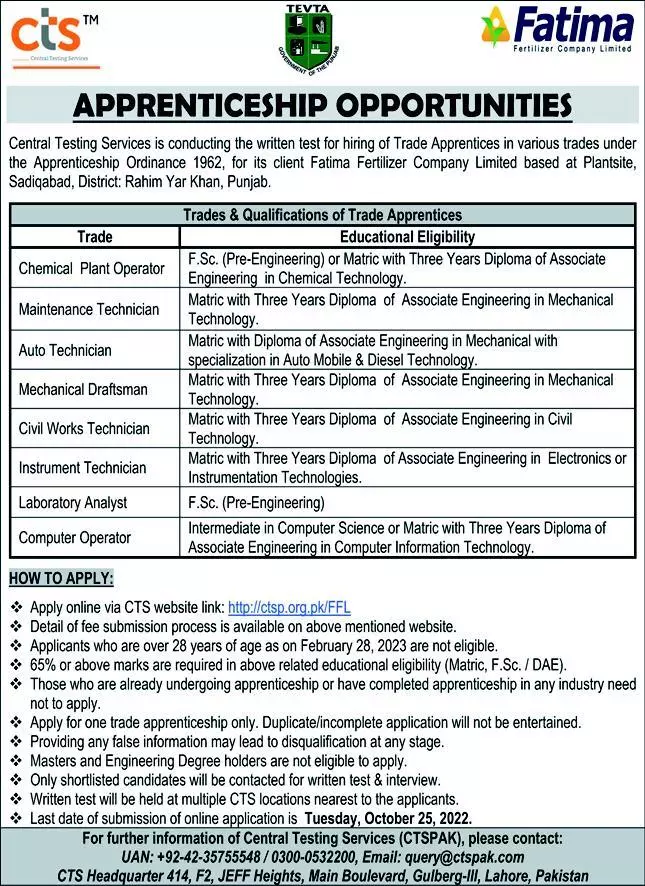 Apprenticeship Fatma Fertilizar company 2022 – Private Company Jobs 2022 — original advertisement
