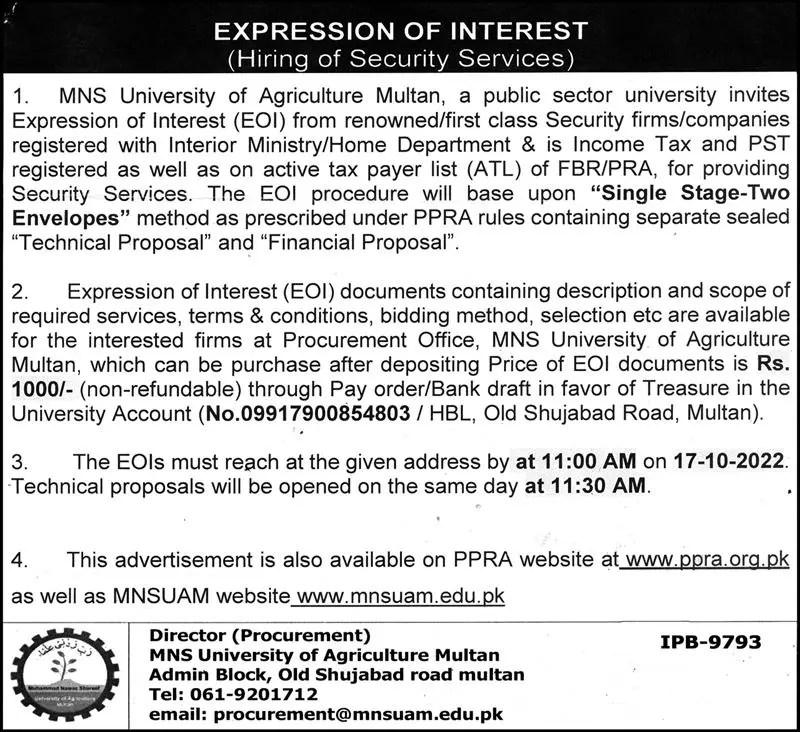 Jobs in MNS University of Agriculture Multan 2022 – Muhammad Nawaz Sharif University of Engineering & Technology (MNS-UET) Multan Jobs 2022 — original advertisement