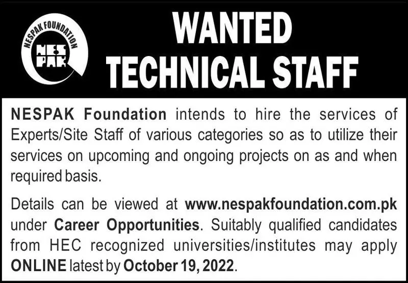 Jobs in NESPAK National Engineering Services Pakistan Jobs 2022 — original advertisement
