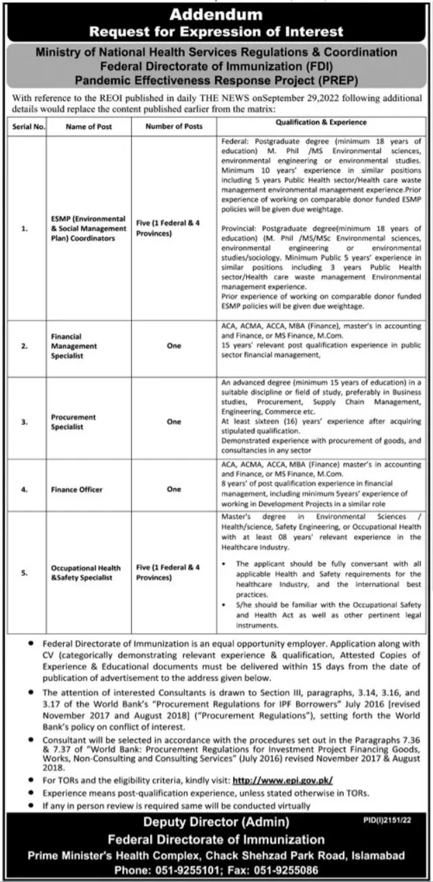 Ministry of Health Services Regulations & Coordination Jobs – Ministry of National Health Services Regulation and Coordination Jobs 2022 — original advertisement