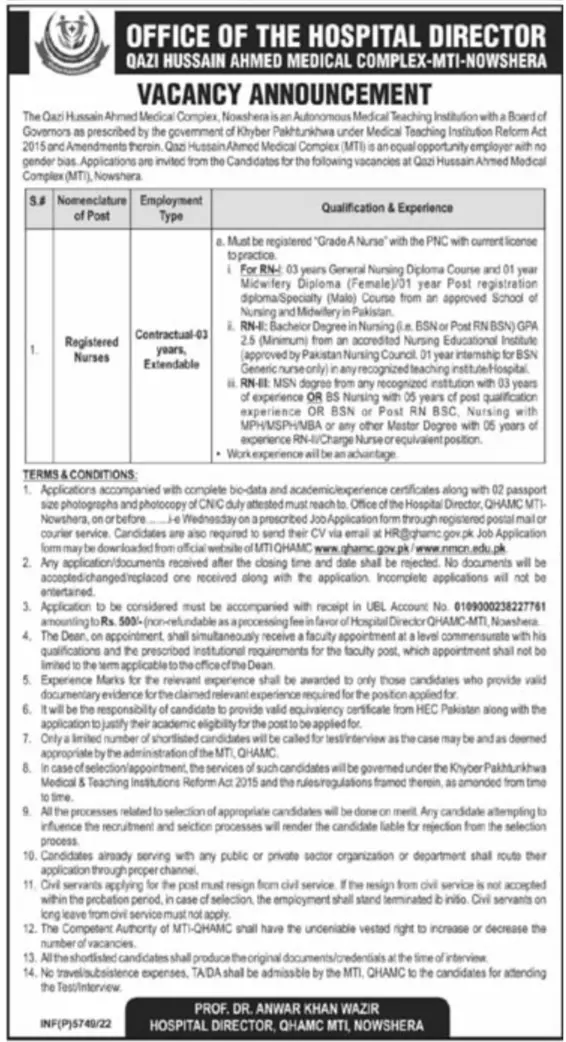 Jobs in Qazi Hussain Ahmad Medical Complex Jobs 2022 — original advertisement