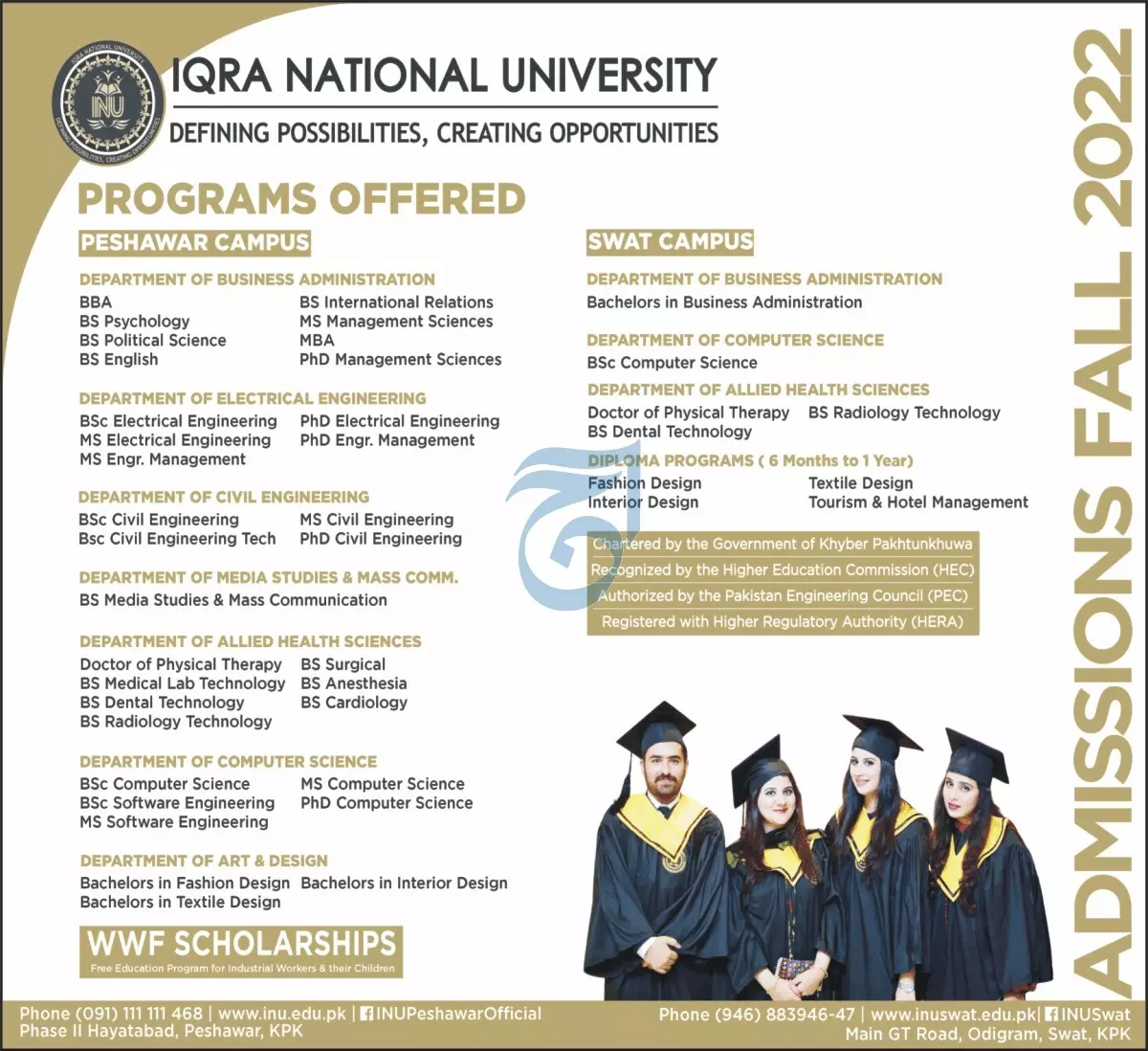 Admission in Iqra National University – IQRA National University Pesawar Admissions 2022 — original advertisement