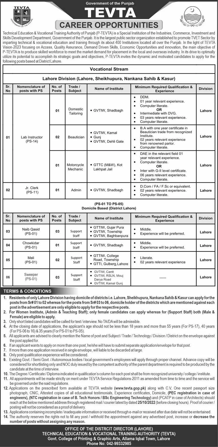 Jobs in Technical Education & Vocational Training Authority – Technical Education & Vocational Training Authority TEVTA Punjab Jobs 2022 — original advertisement