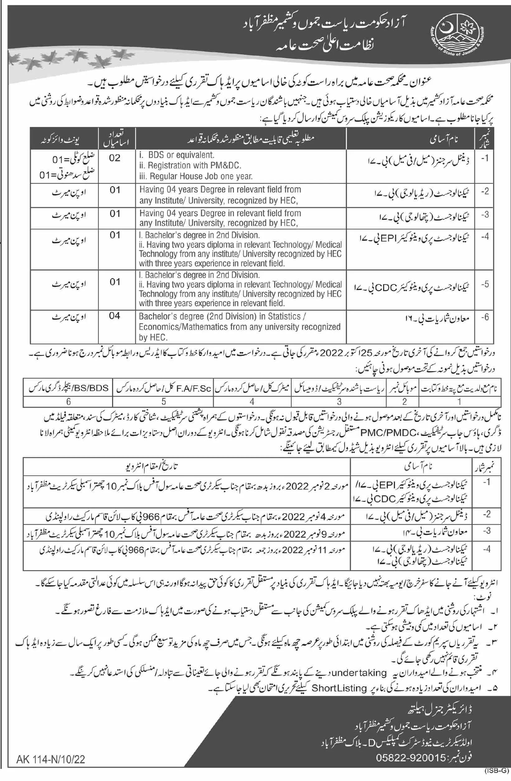 Jobs in Health Department Azad Jammu Kashmir 2022 Jobs 2022 — original advertisement