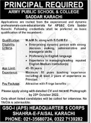 Jobs in Army Public School & College Saddar Karachi – Army Public School Karachi Jobs 2022 — original advertisement