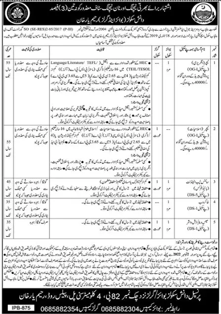 Jobs in Punjab Danish School Education Department 2022 – Punjab Daanish School Jobs 2022 — original advertisement