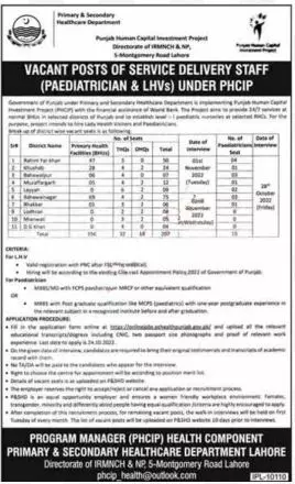 Jobs in Health Department Punjab 2022 Jobs 2022 — original advertisement