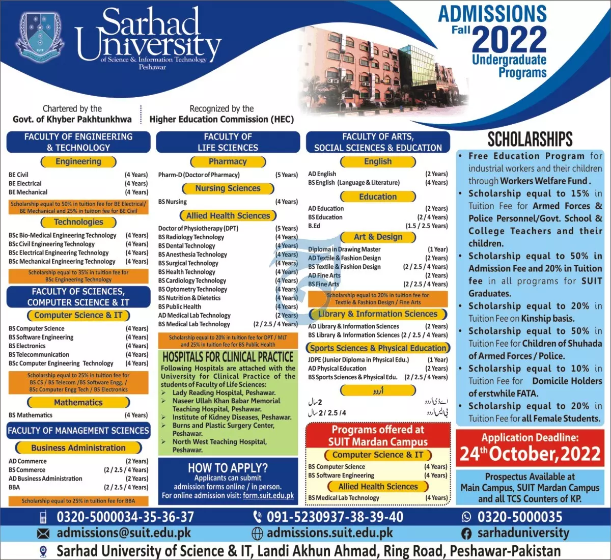Admission in Sarhad University of Science & Information – Sarhad University of Science and Information Technology Peshawar Admissions 2022 — original advertisement